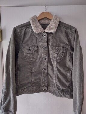 Sonoma Life + Style Faux Fur Sherpa Collar Corduroy Jacket Sage Green Women’s XL